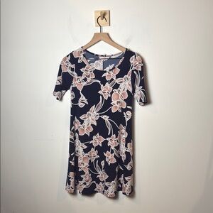 SJS Women’s Floral Shift Dress Blue Pink Stretch Casual size S